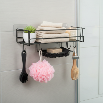 multipurpose wall shelf with hooks