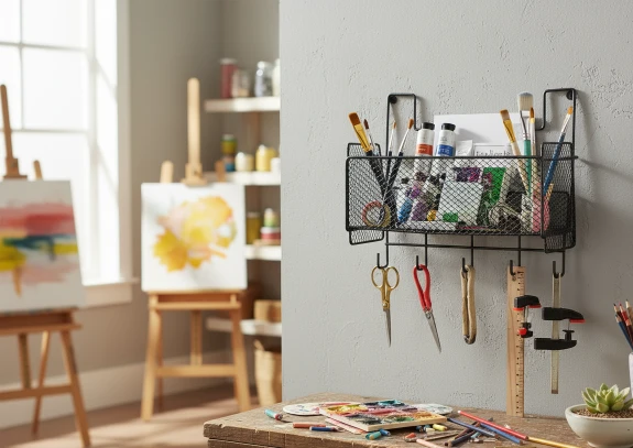 NEW MESH RACK (1) Wall Mounted Mesh Storage Baskets | Adhesive Hanging Organizer for Kitchen & Bathroom