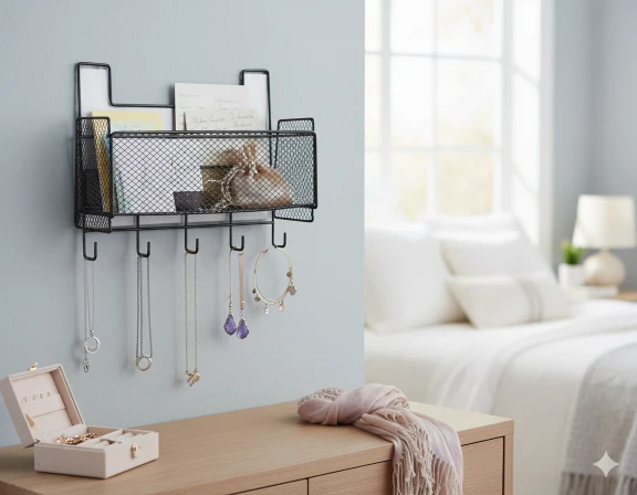 NEW MESH RACK (5) wall mounted mesh storage baskets