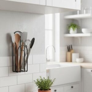 Wall mounted remote control holder for organized living space.