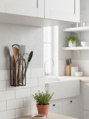 Wall mounted remote control holder for organized living space.