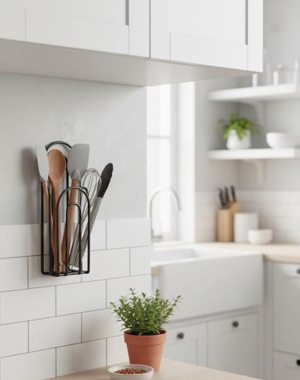 REMOTE HOLDER (1) Wall mounted remote control holder for organized living space.