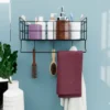 Wall Mounted Multi-Purpose Rack with Hooks & Towel Hanger | Kitchen & Bathroom Storage Organizer