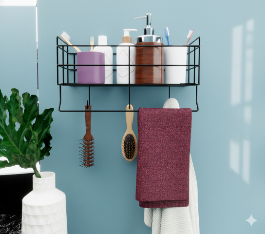 Wall Mounted Multi-Purpose Rack with Hooks & Towel Hanger | Kitchen & Bathroom Storage Organizer