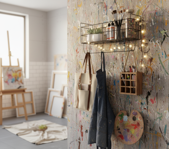 wall mounted rack with hooks and towel hanger