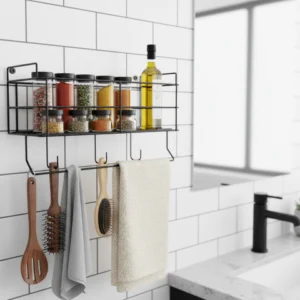 bathroom rack with towel holder and hooks