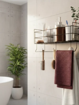 wall mounted rack with hooks and towel hanger