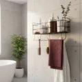 TOWEL RACK (2) wall mounted rack with hooks and towel hanger