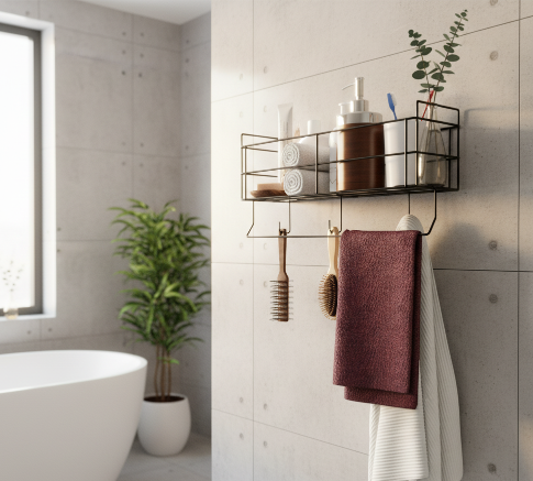 wall mounted rack with hooks and towel hanger