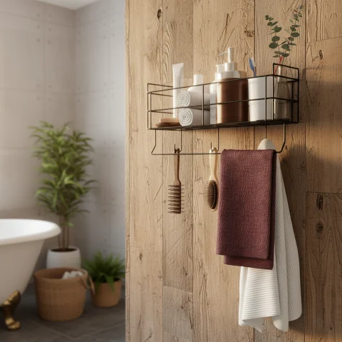 TOWEL RACK (4) bathroom rack with towel holder and hooks