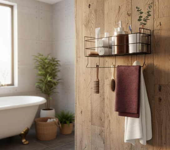 bathroom rack with towel holder and hooks