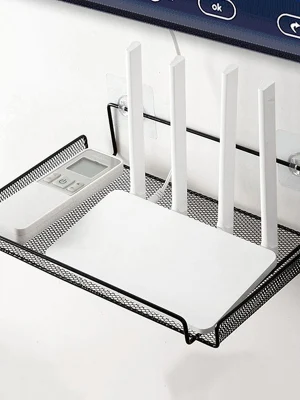 wall mounted router shelf with adhesive hook